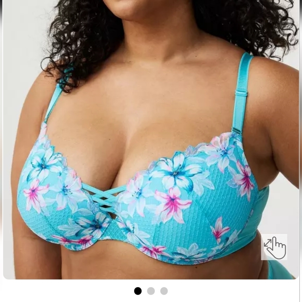 Torrid XO Plunge Push Up Blue Curacao Floral Underwire Bra 42 D NWT